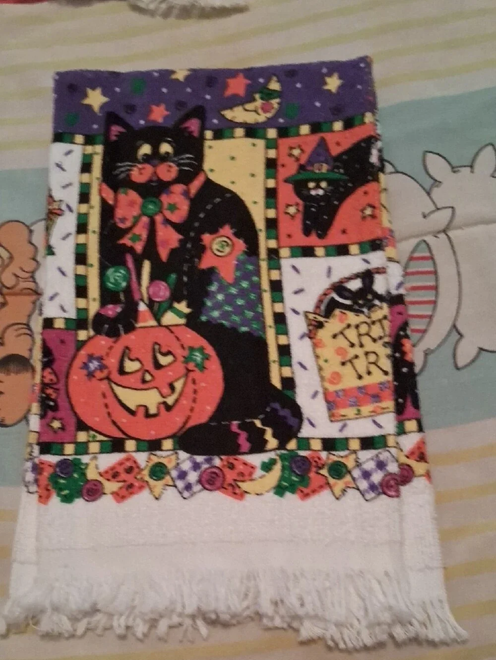 Vintage,Halloween Kitchen Towels and Pot Holder Sets - Orange,Black,Purple🍁🍂🎃